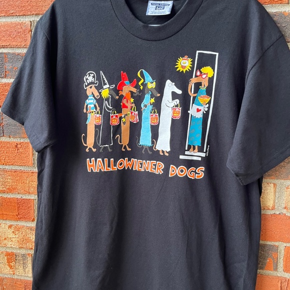 Vintage Halloween Shirt Tee Wiener Dogs Size XL Black Lee Hallowieners 90's - Picture 2 of 2